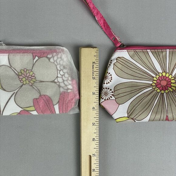 CLINIQUE Floral Print Zip Top Cosmetic Cases 10"x5" & 6"X4" Set of 2 - Picture 6 of 11